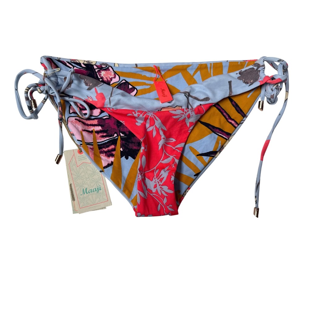 Maaji‎ Bikini Bottoms Womens Medium Blue Floral Side Tie Tropical Swim Beachwear